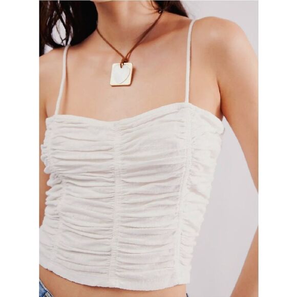Free People White Cotton Belong Together Cropped Tank Medium NWOT - Picture 1 of 15